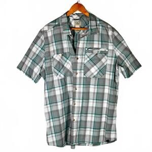 LL Bean Shirt Men's XL Tall Blue Green White Plaid Short Sleeve Button up‎ XLT